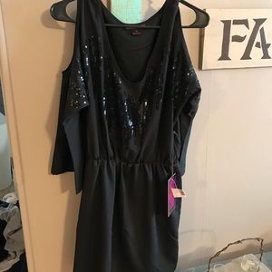 Short open shoulder little black dress